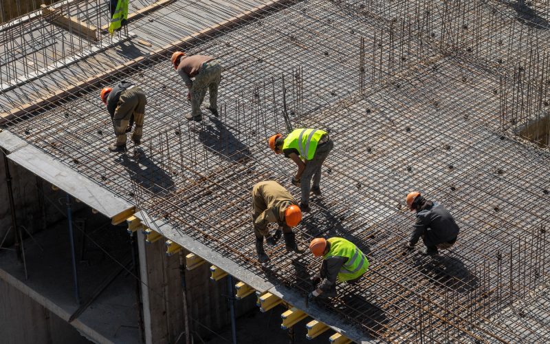 Construction work on the construction site of a residential high-rise building